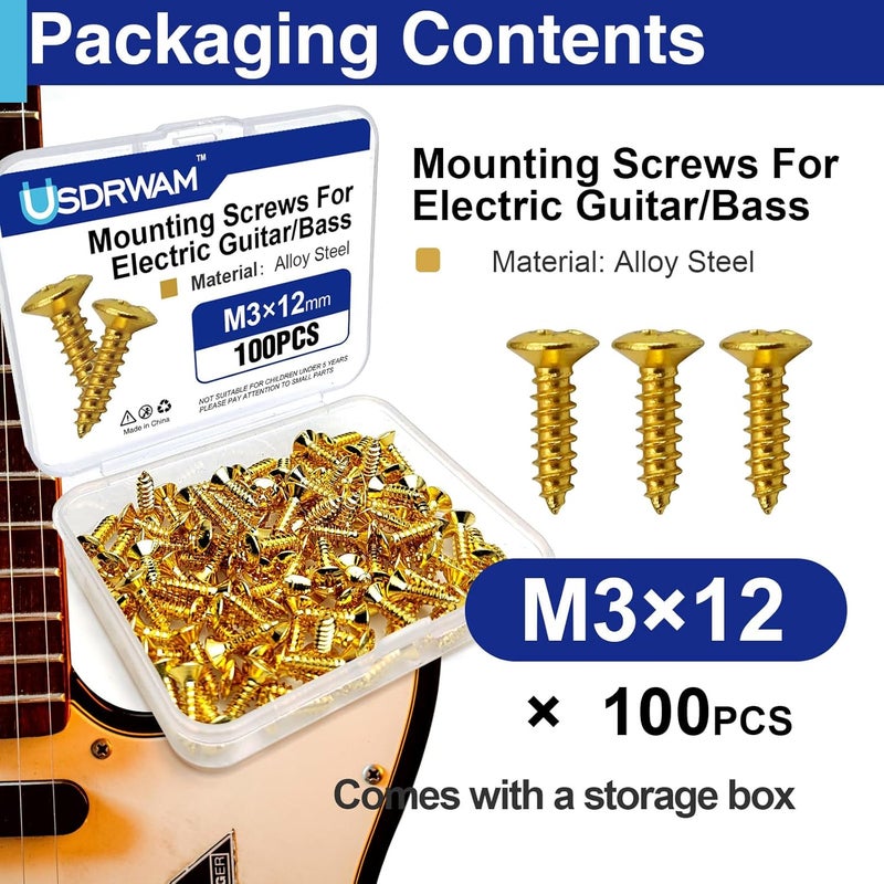 Usdrwam 3mm Electric Guitar Bass Pickguard Screws, for Fender Telecaster, Stratocaster, Jazzmaster, and Gibson Les Paul, SG, 100 Pcs - Image 3